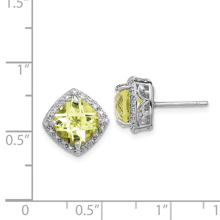 Goldia Earrings Sterling Silver Rhodiumplated Lemon Quartz and Diamond Earrings