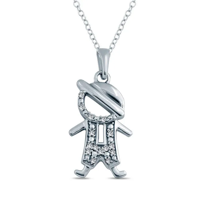 Goldia Necklaces 005 CT TW Natural Diamond Little Boy Pendant in Sterling Silver Goldia Necklaces 005 CT TW Natural Diamond Little Boy Pendant in Sterling Silver
