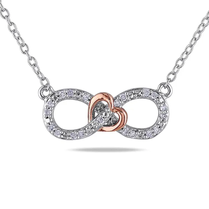 Goldia Necklaces 01 CT TW Natural Diamond Sideways Infinity with Heart Necklace in TwoTone Sterling Silver Goldia Necklaces 01 CT TW Natural Diamond Sideways Infinity with Heart Necklace in TwoTone Sterling Silver