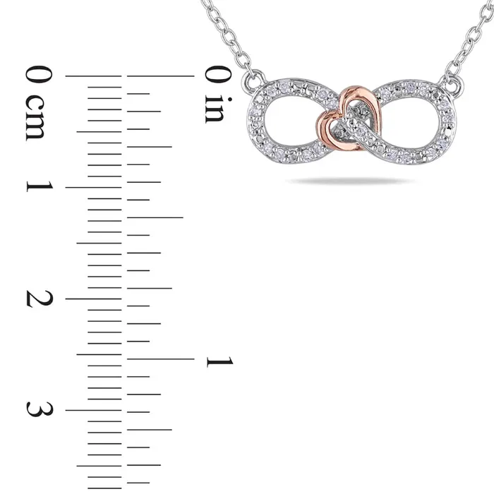 Goldia Necklaces 01 CT TW Natural Diamond Sideways Infinity with Heart Necklace in TwoTone Sterling Silver Goldia Necklaces 01 CT TW Natural Diamond Sideways Infinity with Heart Necklace in TwoTone Sterling Silver