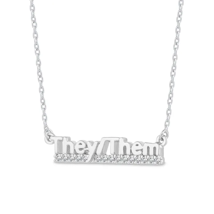 Goldia Necklaces 01 CT TW Natural Diamond Underlined TheyThem Necklace in Sterling Silver Goldia Necklaces 01 CT TW Natural Diamond Underlined TheyThem Necklace in Sterling Silver