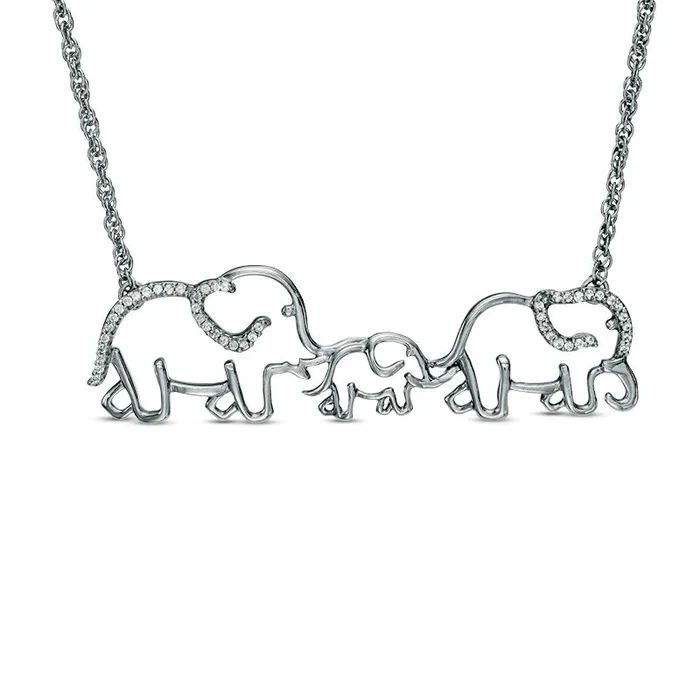 Goldia Necklaces 013 CT TW Natural Diamond Elephant Family Necklace in Sterling Silver 17