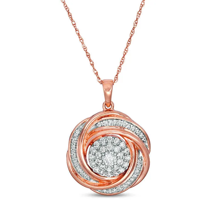 Goldia Necklaces 05 CT TW Natural Diamond Frame Love Knot Pendant in 10K Rose Gold Goldia Necklaces 05 CT TW Natural Diamond Frame Love Knot Pendant in 10K Rose Gold