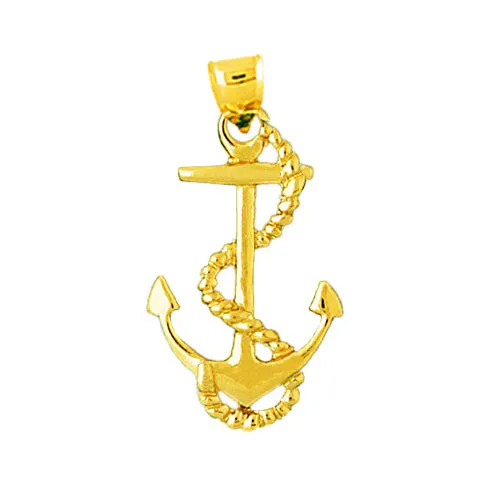 Goldia Necklaces 14K Gold 28MM Ship Anchor with Sailor Rope Pendant