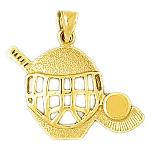 Goldia Necklaces 14K Gold Hockey Mask Stick and Puck Pendant