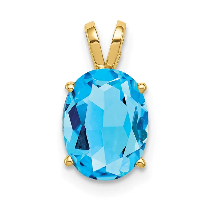 Goldia Necklaces 14K Yellow Gold 9x7mm Oval Blue Topaz Checker pendant