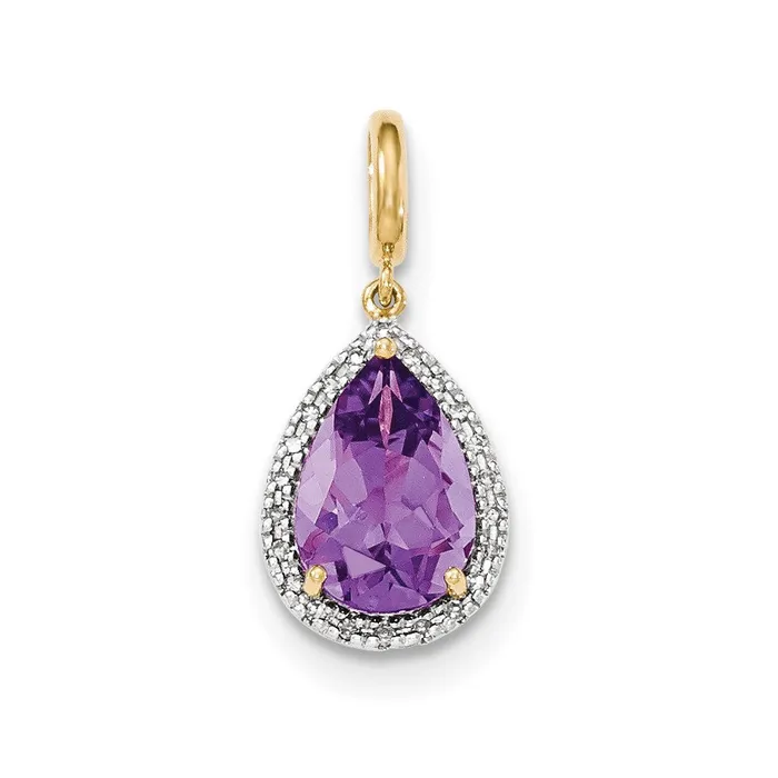 Goldia Necklaces 14K Yellow Gold Amethyst wReal Diamond Halo Pendant