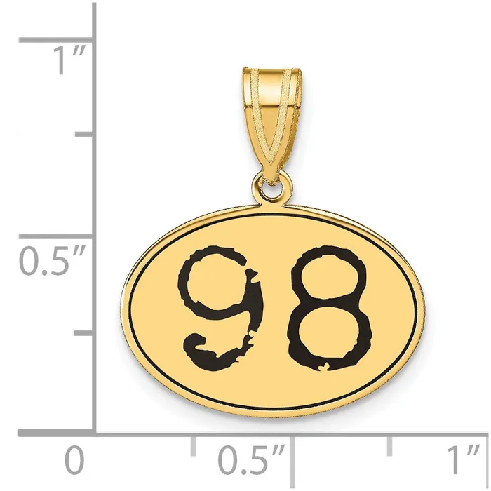 Goldia Necklaces 14k Yellow Gold Polished Number 98 Black Enamel Oval Pendant