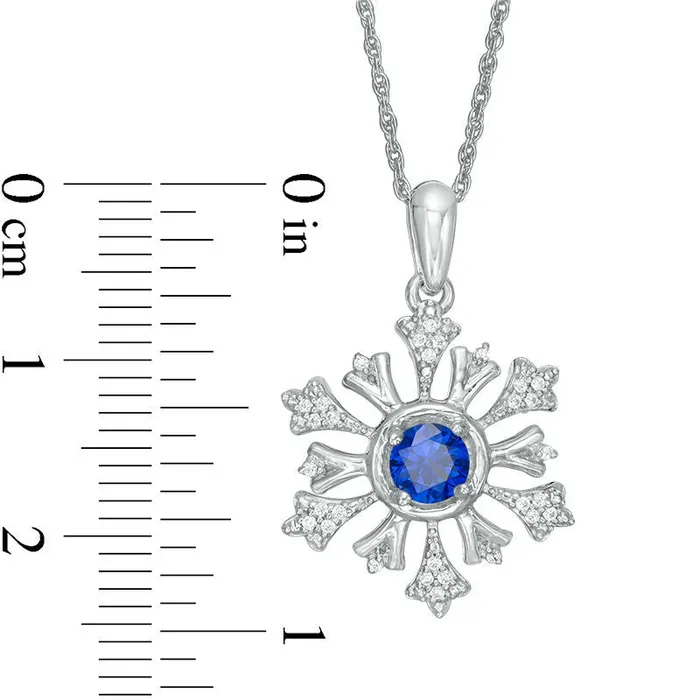 Goldia Necklaces 45mm LabCreated Blue Sapphire and 01 CT TW Diamond Snowflake Pendant in Sterling Silver Goldia Necklaces 45mm LabCreated Blue Sapphire and 01 CT TW Diamond Snowflake Pendant in Sterling Silver
