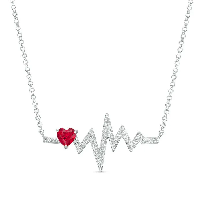 Goldia Necklaces 50mm HeartShaped LabCreated Ruby and White Sapphire Heartbeat Necklace in Sterling Silver 1725 Goldia Necklaces 50mm HeartShaped LabCreated Ruby and White Sapphire Heartbeat Necklace in Sterling Silver 1725
