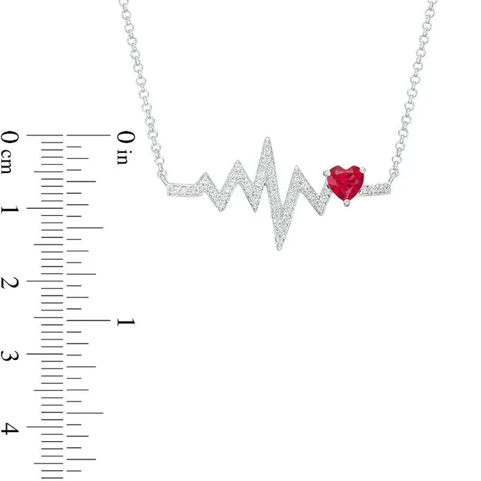 Goldia Necklaces 50mm HeartShaped LabCreated Ruby and White Sapphire Heartbeat Necklace in Sterling Silver 1725 Goldia Necklaces 50mm HeartShaped LabCreated Ruby and White Sapphire Heartbeat Necklace in Sterling Silver 1725