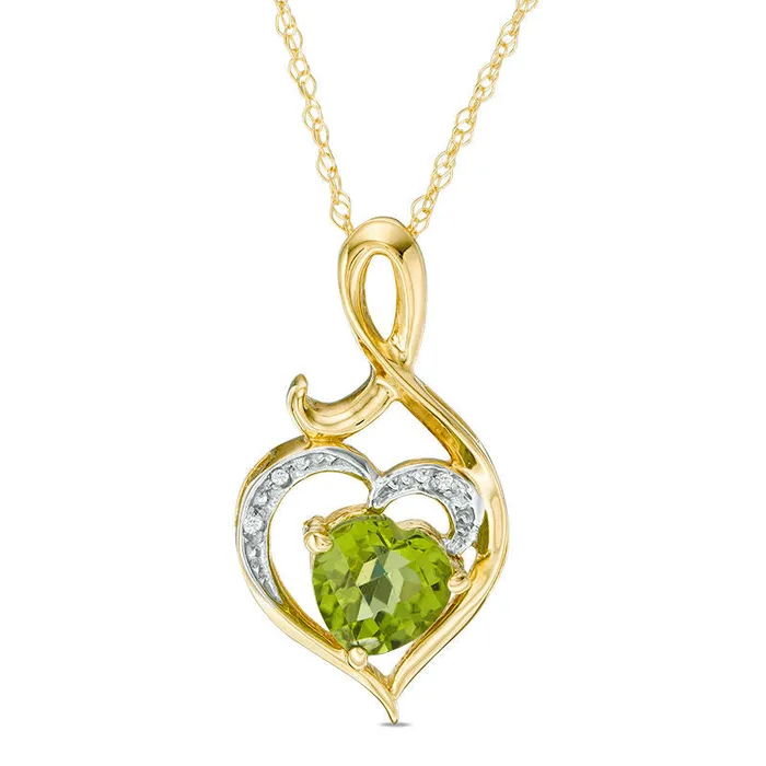 Goldia Necklaces 60mm HeartShaped Peridot and Natural Diamond Accent Swirl Heart Pendant in 10K Yellow Gold Goldia Necklaces 60mm HeartShaped Peridot and Natural Diamond Accent Swirl Heart Pendant in 10K Yellow Gold