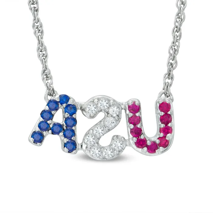 Goldia Necklaces LabCreated Ruby and White and Blue Sapphire USA Necklace in Sterling Silver 175 Goldia Necklaces LabCreated Ruby and White and Blue Sapphire USA Necklace in Sterling Silver 175