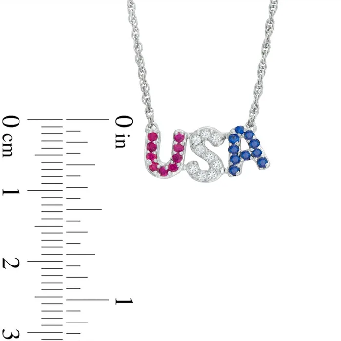 Goldia Necklaces LabCreated Ruby and White and Blue Sapphire USA Necklace in Sterling Silver 175 Goldia Necklaces LabCreated Ruby and White and Blue Sapphire USA Necklace in Sterling Silver 175