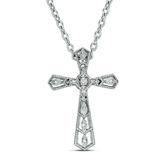 Goldia Necklaces Natural Diamond Accent Antique VintageStyle Chevron Cross Pendant in Sterling Silver Goldia Necklaces Natural Diamond Accent Antique VintageStyle Chevron Cross Pendant in Sterling Silver