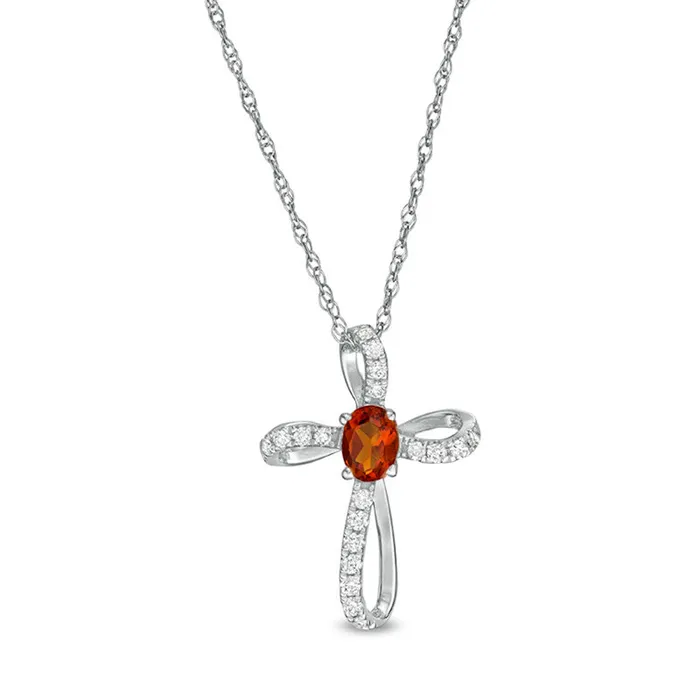 Goldia Oval Citrine and 01 CT TW Natural Diamond Pinwheel Cross Pendant in 10K White Gold Necklaces Goldia Oval Citrine and 01 CT TW Natural Diamond Pinwheel Cross Pendant in 10K White Gold Necklaces