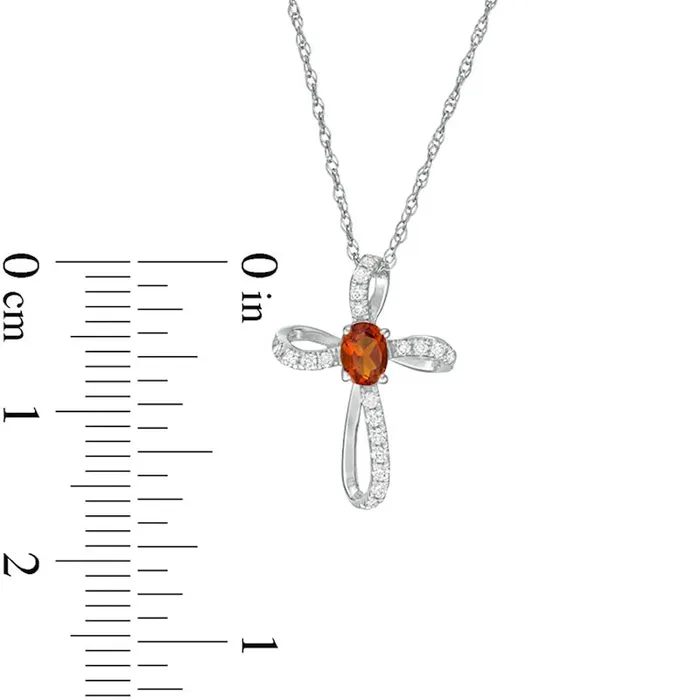 Goldia Oval Citrine and 01 CT TW Natural Diamond Pinwheel Cross Pendant in 10K White Gold Necklaces Goldia Oval Citrine and 01 CT TW Natural Diamond Pinwheel Cross Pendant in 10K White Gold Necklaces