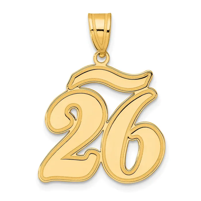 Goldia PreStyled Sets 14k Yellow Gold Brushed Border Script Number 26 Pendant Goldia PreStyled Sets 14k Yellow Gold Brushed Border Script Number 26 Pendant