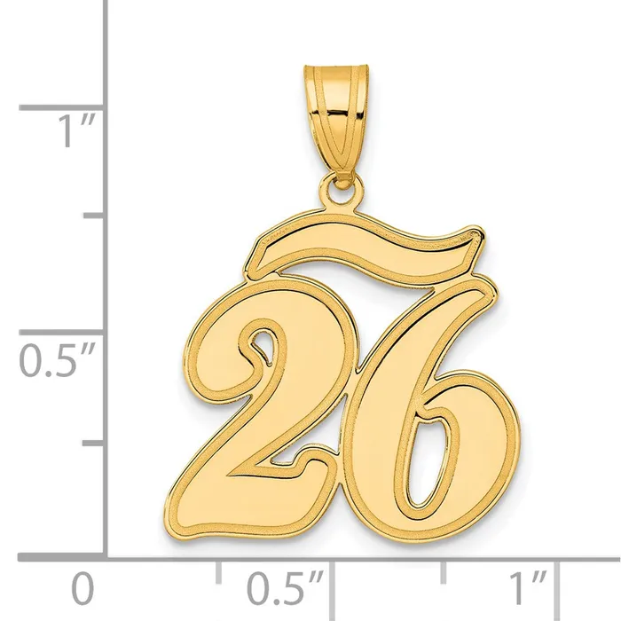 Goldia PreStyled Sets 14k Yellow Gold Brushed Border Script Number 26 Pendant