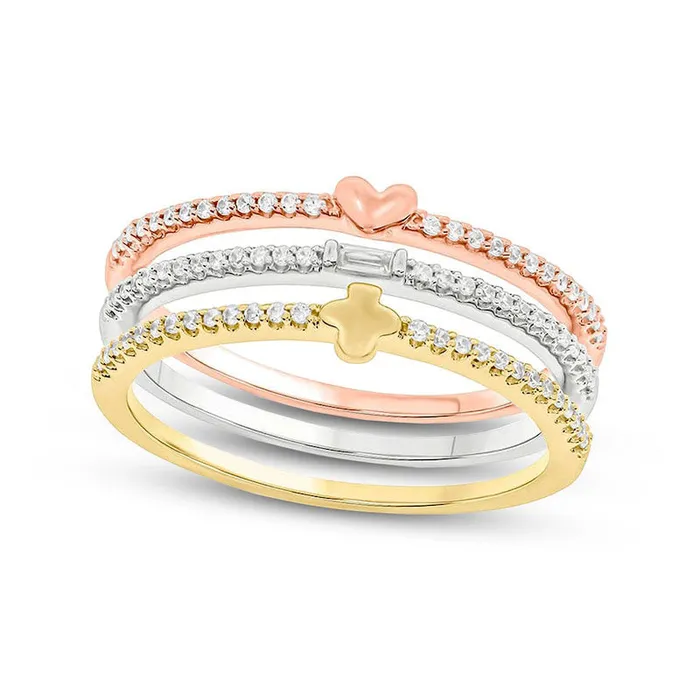 Goldia Rings 020 CT TW Natural Diamond Heart and Spade Stack Ring Set in Sterling Silver and Solid 14K TwoTone Gold Plate Goldia Rings 020 CT TW Natural Diamond Heart and Spade Stack Ring Set in Sterling Silver and Solid 14K TwoTone Gold Plate