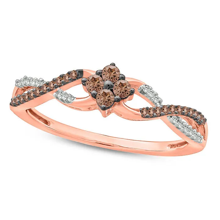 Goldia Rings 020 CT TW Quad Champagne and White Natural Diamond Twist Promise Ring in Solid 10K Rose Gold Goldia Rings 020 CT TW Quad Champagne and White Natural Diamond Twist Promise Ring in Solid 10K Rose Gold