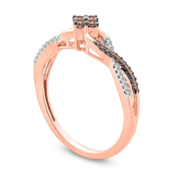 Goldia Rings 020 CT TW Quad Champagne and White Natural Diamond Twist Promise Ring in Solid 10K Rose Gold Goldia Rings 020 CT TW Quad Champagne and White Natural Diamond Twist Promise Ring in Solid 10K Rose Gold