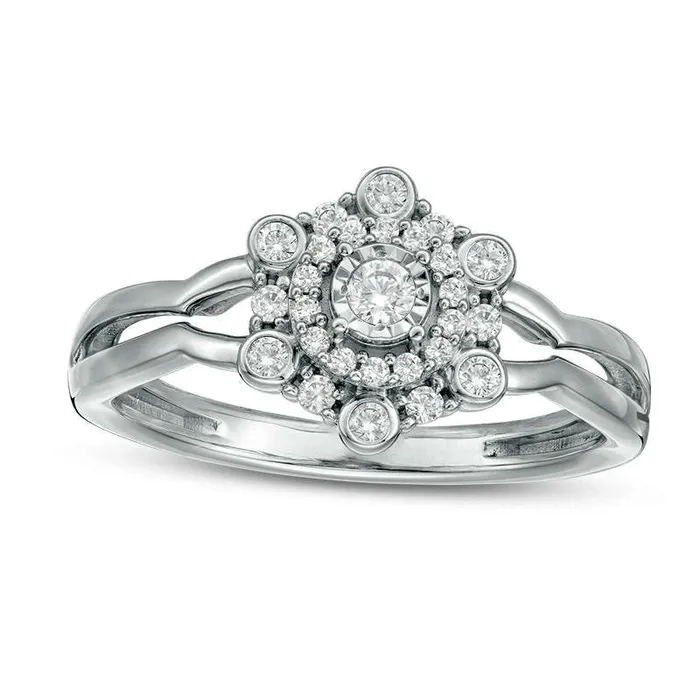 Goldia Rings 025 CT TW Natural Diamond Starburst Frame Split Shank Promise Ring in Sterling Silver Goldia Rings 025 CT TW Natural Diamond Starburst Frame Split Shank Promise Ring in Sterling Silver