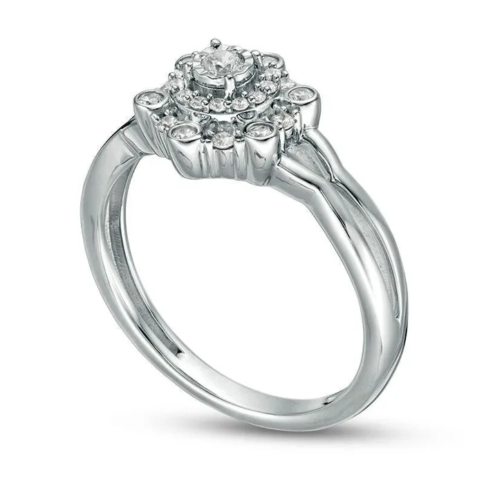 Goldia Rings 025 CT TW Natural Diamond Starburst Frame Split Shank Promise Ring in Sterling Silver Goldia Rings 025 CT TW Natural Diamond Starburst Frame Split Shank Promise Ring in Sterling Silver