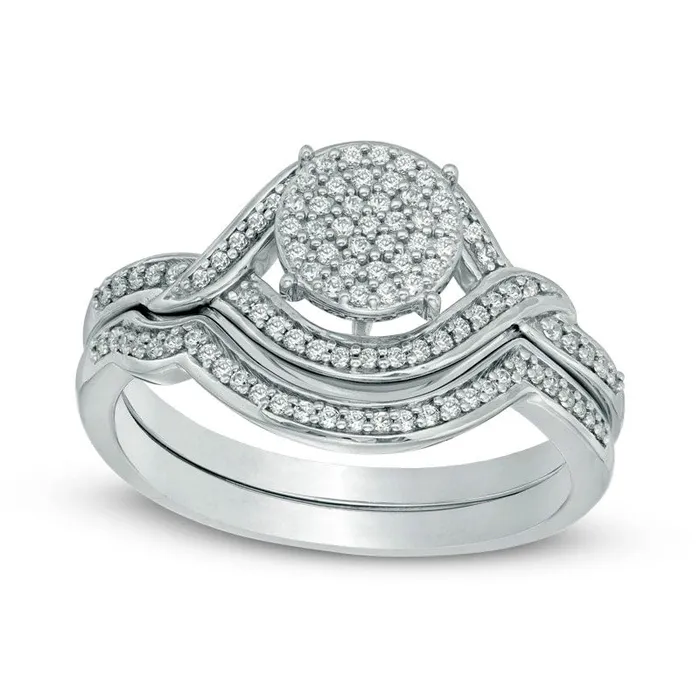 Goldia Rings 033 CT TW Natural Diamond Cluster Bridal Engagement Ring Set in Solid 10K White Gold Goldia Rings 033 CT TW Natural Diamond Cluster Bridal Engagement Ring Set in Solid 10K White Gold