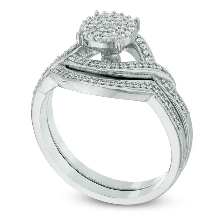 Goldia Rings 033 CT TW Natural Diamond Cluster Bridal Engagement Ring Set in Solid 10K White Gold Goldia Rings 033 CT TW Natural Diamond Cluster Bridal Engagement Ring Set in Solid 10K White Gold