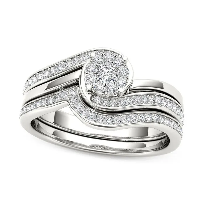 Goldia Rings 050 CT TW Composite Natural Diamond Flower Bypass Bridal Engagement Ring Set in Solid 14K White Gold Goldia Rings 050 CT TW Composite Natural Diamond Flower Bypass Bridal Engagement Ring Set in Solid 14K White Gold
