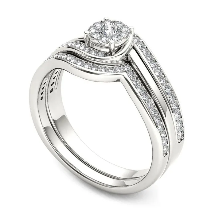 Goldia Rings 050 CT TW Composite Natural Diamond Flower Bypass Bridal Engagement Ring Set in Solid 14K White Gold Goldia Rings 050 CT TW Composite Natural Diamond Flower Bypass Bridal Engagement Ring Set in Solid 14K White Gold