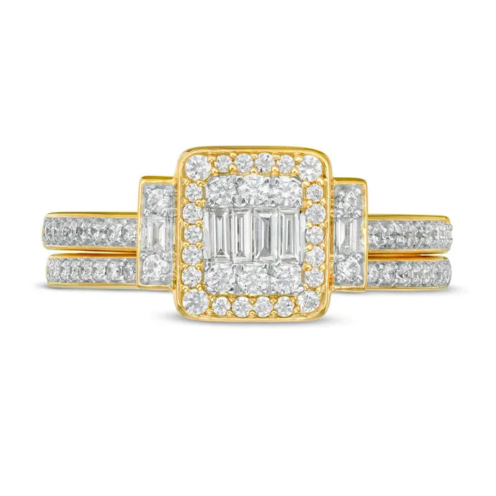 Goldia Rings 050 CT TW Composite Natural Diamond Frame Collar Bridal Engagement Ring Set in Solid 10K Yellow Gold Goldia Rings 050 CT TW Composite Natural Diamond Frame Collar Bridal Engagement Ring Set in Solid 10K Yellow Gold