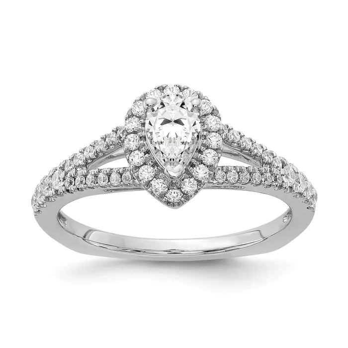 Goldia Rings 050ct CZ Solid Real 14k White Gold Pear Halo Engagement Ring
