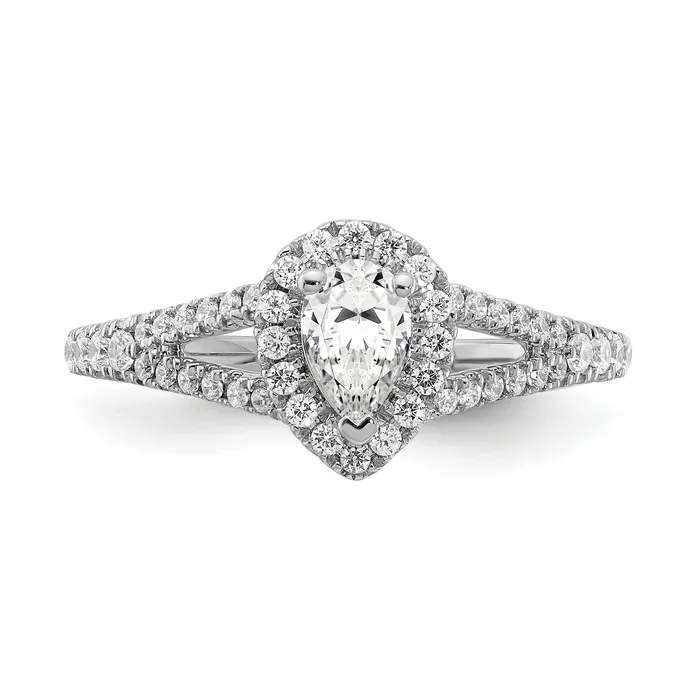 Goldia Rings 050ct CZ Solid Real 14k White Gold Pear Halo Engagement Ring