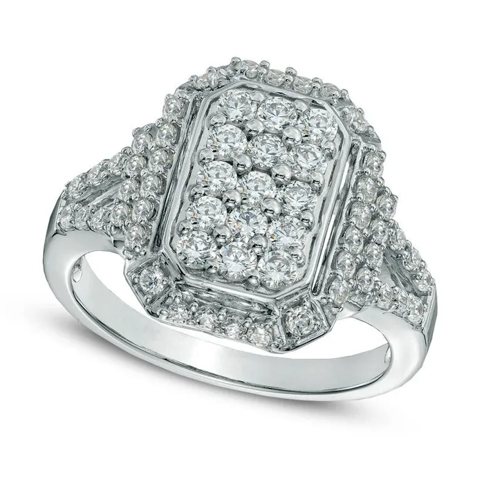 Goldia Rings 10 CT TW Natural Diamond Rectangular Cluster Ring in Solid 10K White Gold Goldia Rings 10 CT TW Natural Diamond Rectangular Cluster Ring in Solid 10K White Gold
