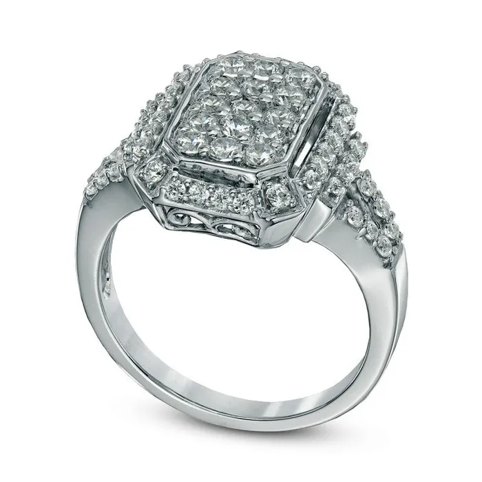 Goldia Rings 10 CT TW Natural Diamond Rectangular Cluster Ring in Solid 10K White Gold Goldia Rings 10 CT TW Natural Diamond Rectangular Cluster Ring in Solid 10K White Gold