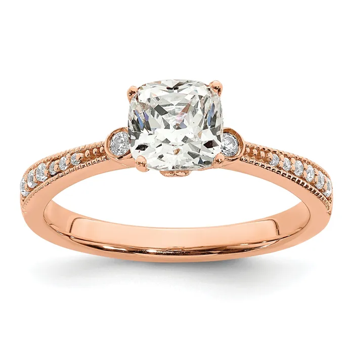 Goldia Rings 100ct CZ Solid Real 14k Rose Polish 1ct Cushion Engagement Dia Ring Goldia Rings 100ct CZ Solid Real 14k Rose Polish 1ct Cushion Engagement Dia Ring