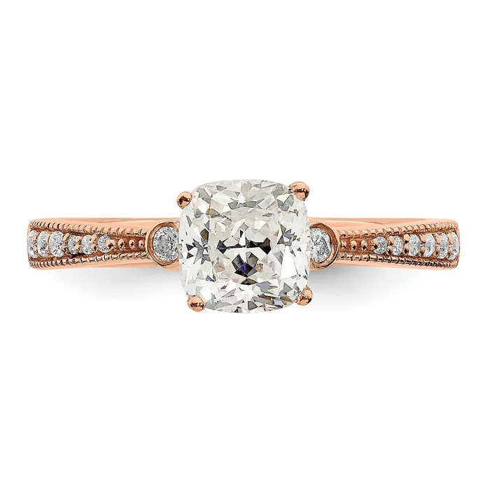 Goldia Rings 100ct CZ Solid Real 14k Rose Polish 1ct Cushion Engagement Dia Ring