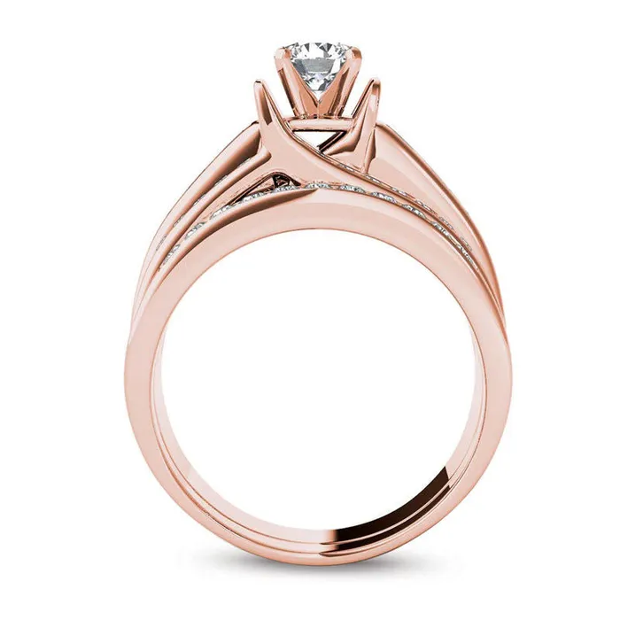 Goldia Rings 125 CT TW Natural Diamond MultiRow Bridal Engagement Ring Set in Solid 14K Rose Gold Goldia Rings 125 CT TW Natural Diamond MultiRow Bridal Engagement Ring Set in Solid 14K Rose Gold