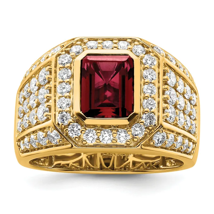 Goldia Rings 10k Yellow Gold 1 78 Ct Lab Grown Diamond VSSI G and Lab Created Ruby Mens Ring Goldia Rings 10k Yellow Gold 1 78 Ct Lab Grown Diamond VSSI G and Lab Created Ruby Mens Ring