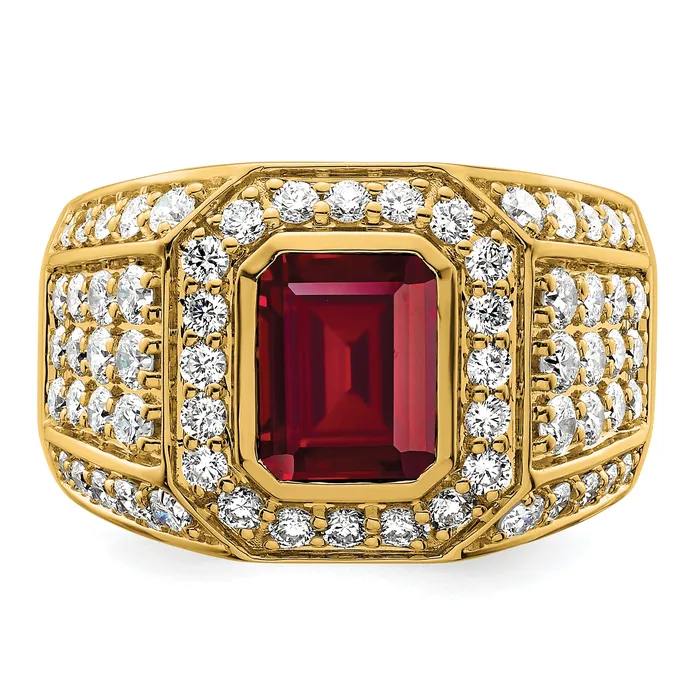 Goldia Rings 10k Yellow Gold 1 78 Ct Lab Grown Diamond VSSI G and Lab Created Ruby Mens Ring