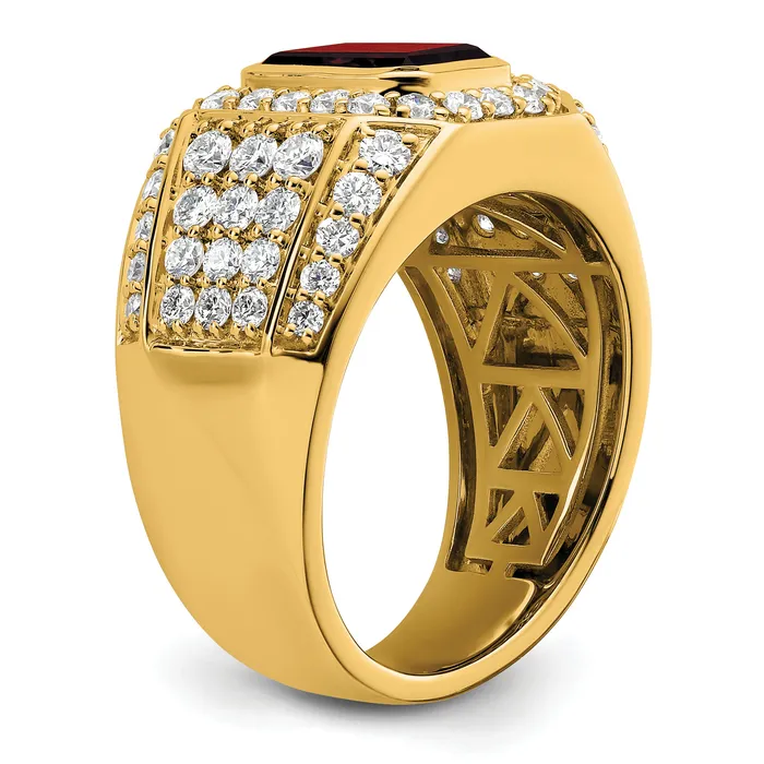 Goldia Rings 10k Yellow Gold 1 78 Ct Lab Grown Diamond VSSI G and Lab Created Ruby Mens Ring
