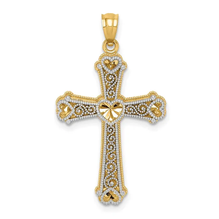 Goldia Rings 14k Twotone Gold Hearts Cross Pendant