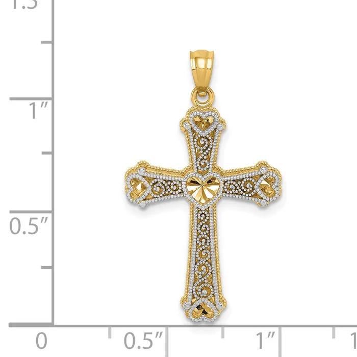 Goldia Rings 14k Twotone Gold Hearts Cross Pendant