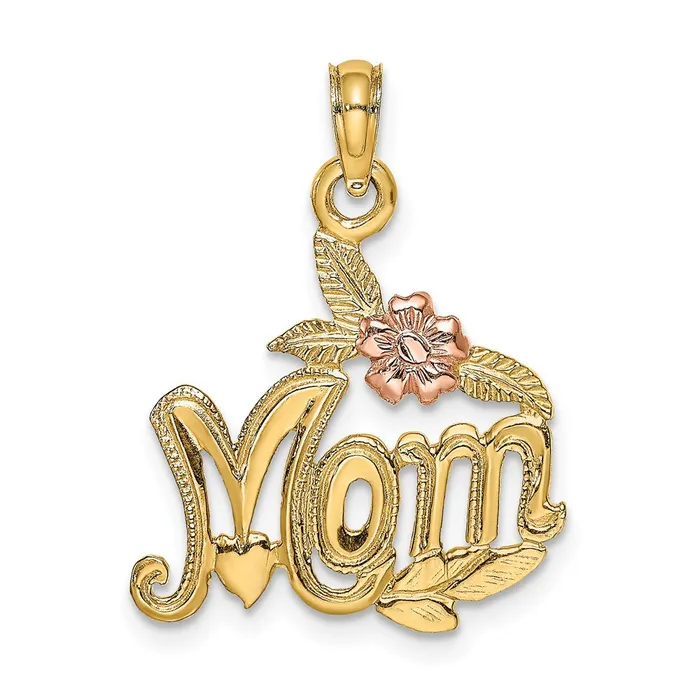 Goldia Rings 14k Twotone Gold Polished MOM and Flower Pendant