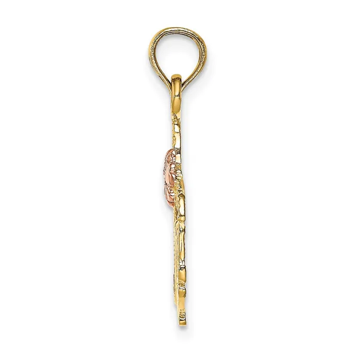 Goldia Rings 14k Twotone Gold Polished MOM and Flower Pendant