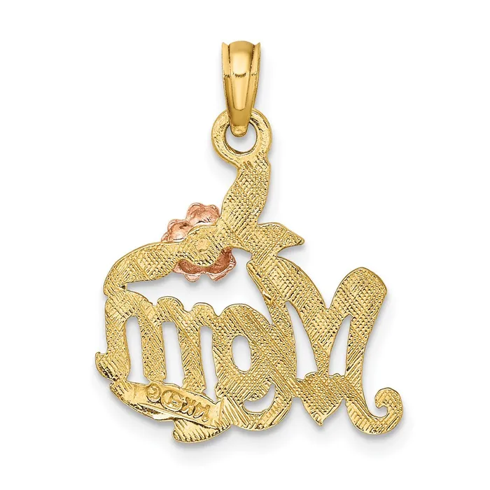 Goldia Rings 14k Twotone Gold Polished MOM and Flower Pendant