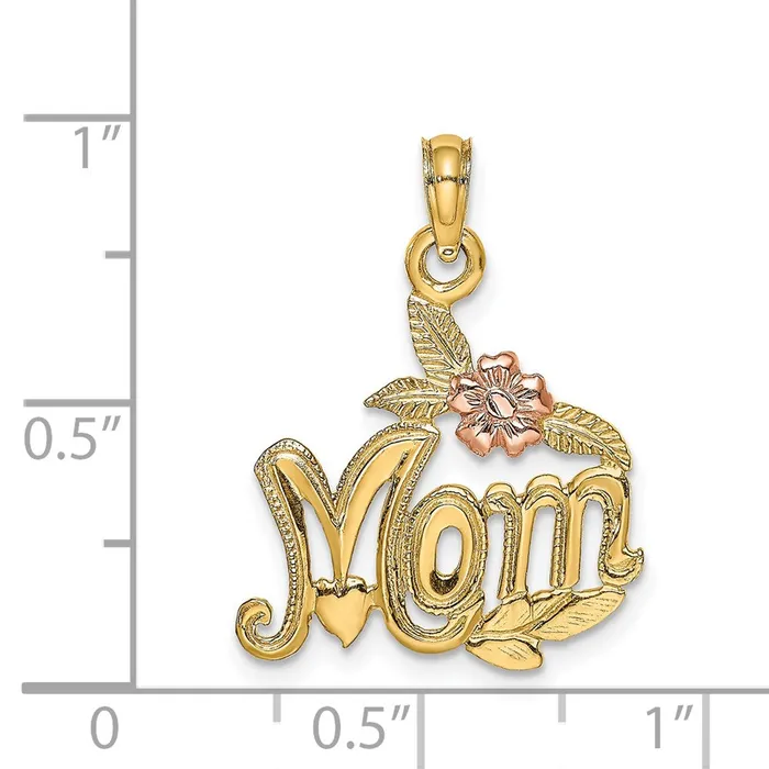 Goldia Rings 14k Twotone Gold Polished MOM and Flower Pendant