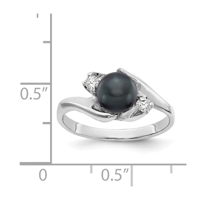 Goldia Rings 14k White Gold 6mm Black FW Cultured Pearl AA Diamond ring